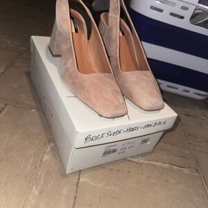 Topshop Beige Suede Slingback Block Heels